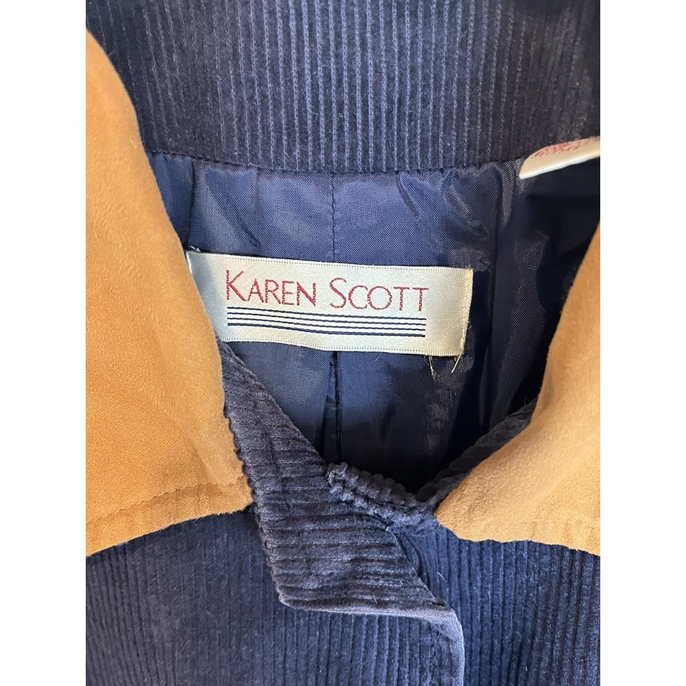Vintage Karen Scott Cordoroy Chore Coat Navy W/Brown Collar Size Large Cotton - Picture 3 of 5